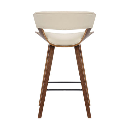 27" Cream And Brown Iron Low Back Counter Height Bar Chair