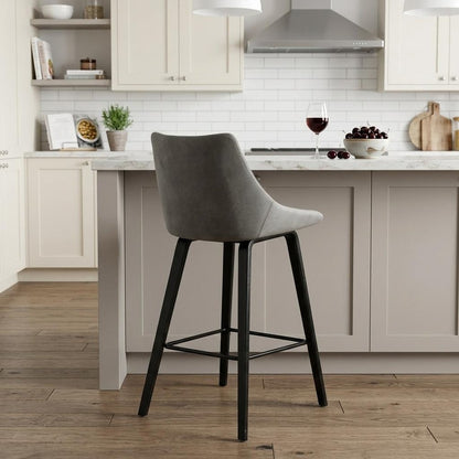 26" Gray And Black Iron Counter Height Bar Chair