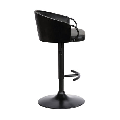 Black Faux Leather and Iron Low Back Adjustable Height Swivel Bar Chair