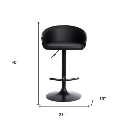 Black Faux Leather and Iron Low Back Adjustable Height Swivel Bar Chair