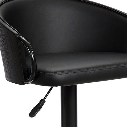 Black Faux Leather and Iron Low Back Adjustable Height Swivel Bar Chair