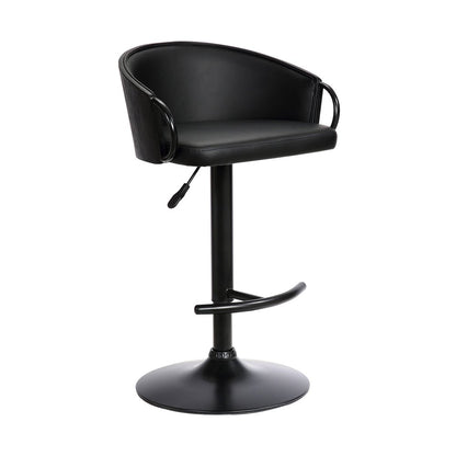 Black Faux Leather and Iron Low Back Adjustable Height Swivel Bar Chair