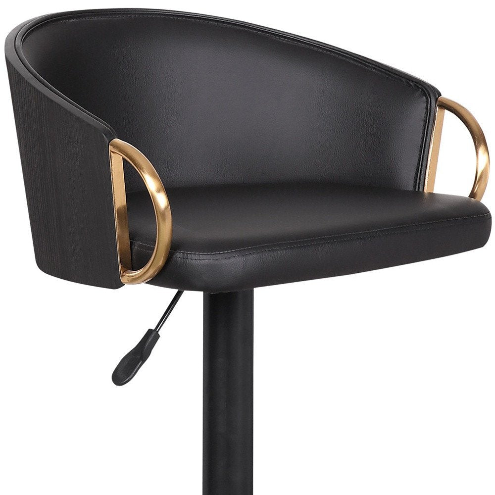 Black Iron Faux Leather and Fabric Low Back Adjustable Height Swivel Bar Chair