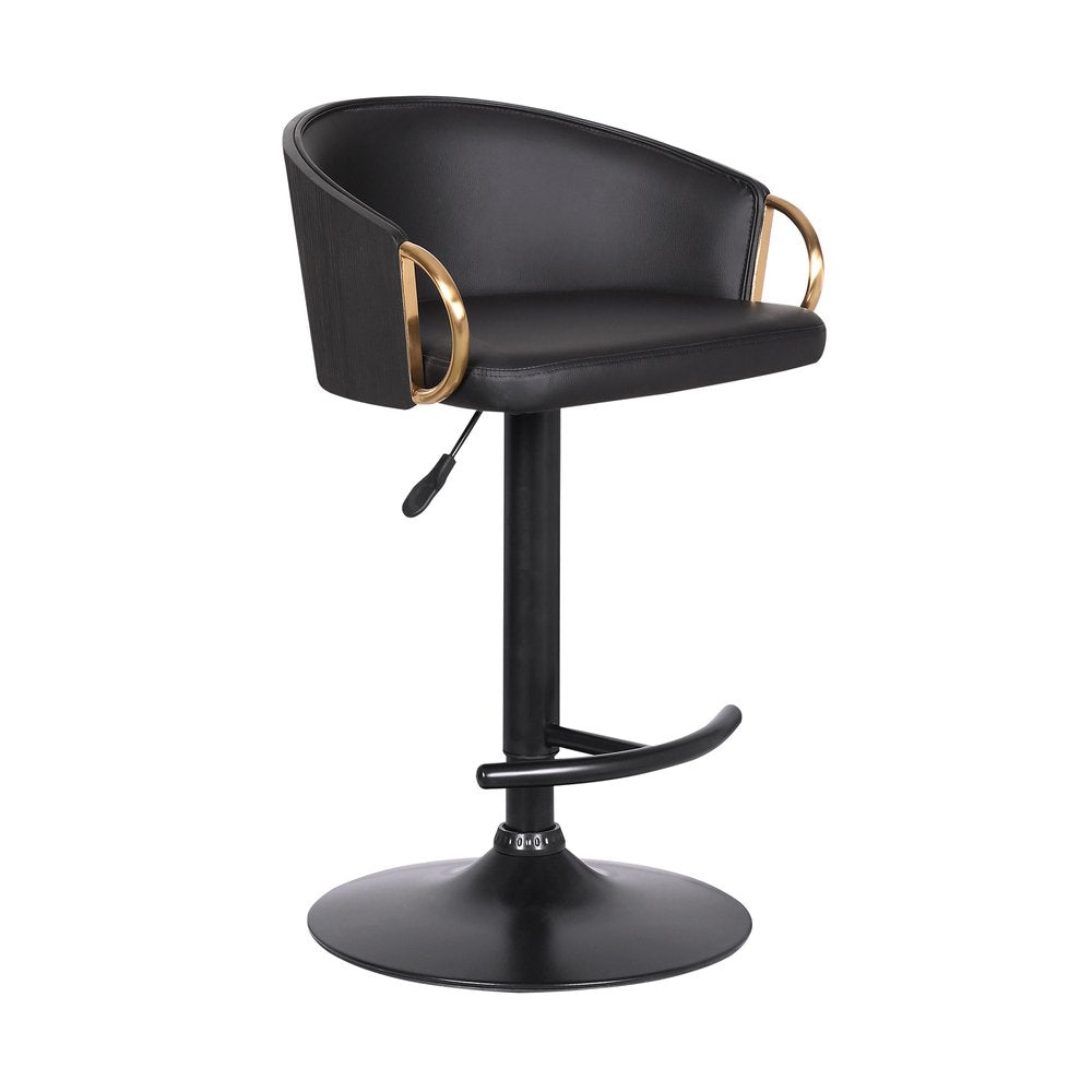 Black Iron Faux Leather and Fabric Low Back Adjustable Height Swivel Bar Chair