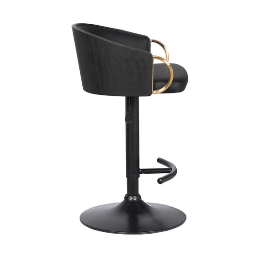 Black Iron Faux Leather and Fabric Low Back Adjustable Height Swivel Bar Chair