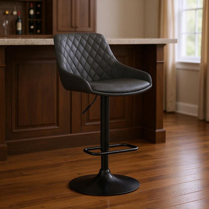 24" Gray And Black Iron Swivel Low Back Adjustable Height Bar Chair