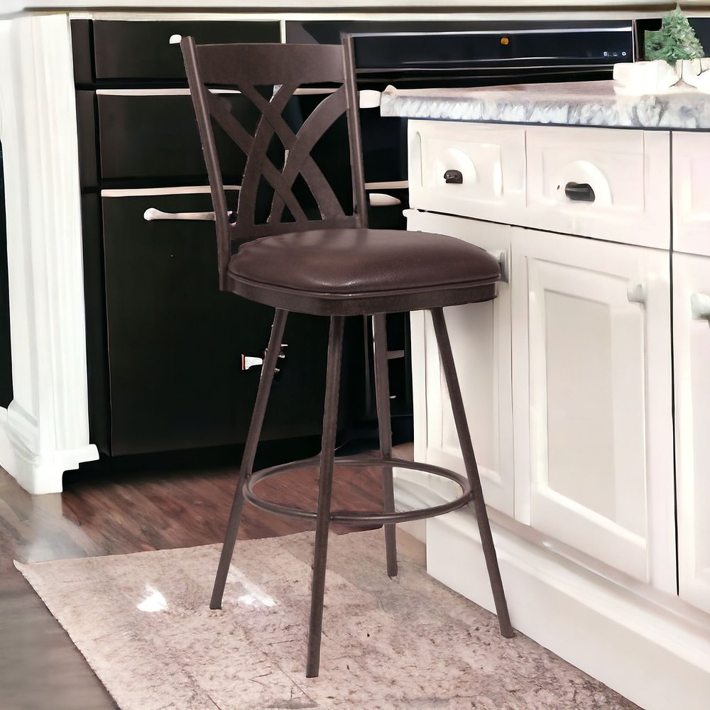 26" Brown Fabric And Iron Counter Height Bar Chair