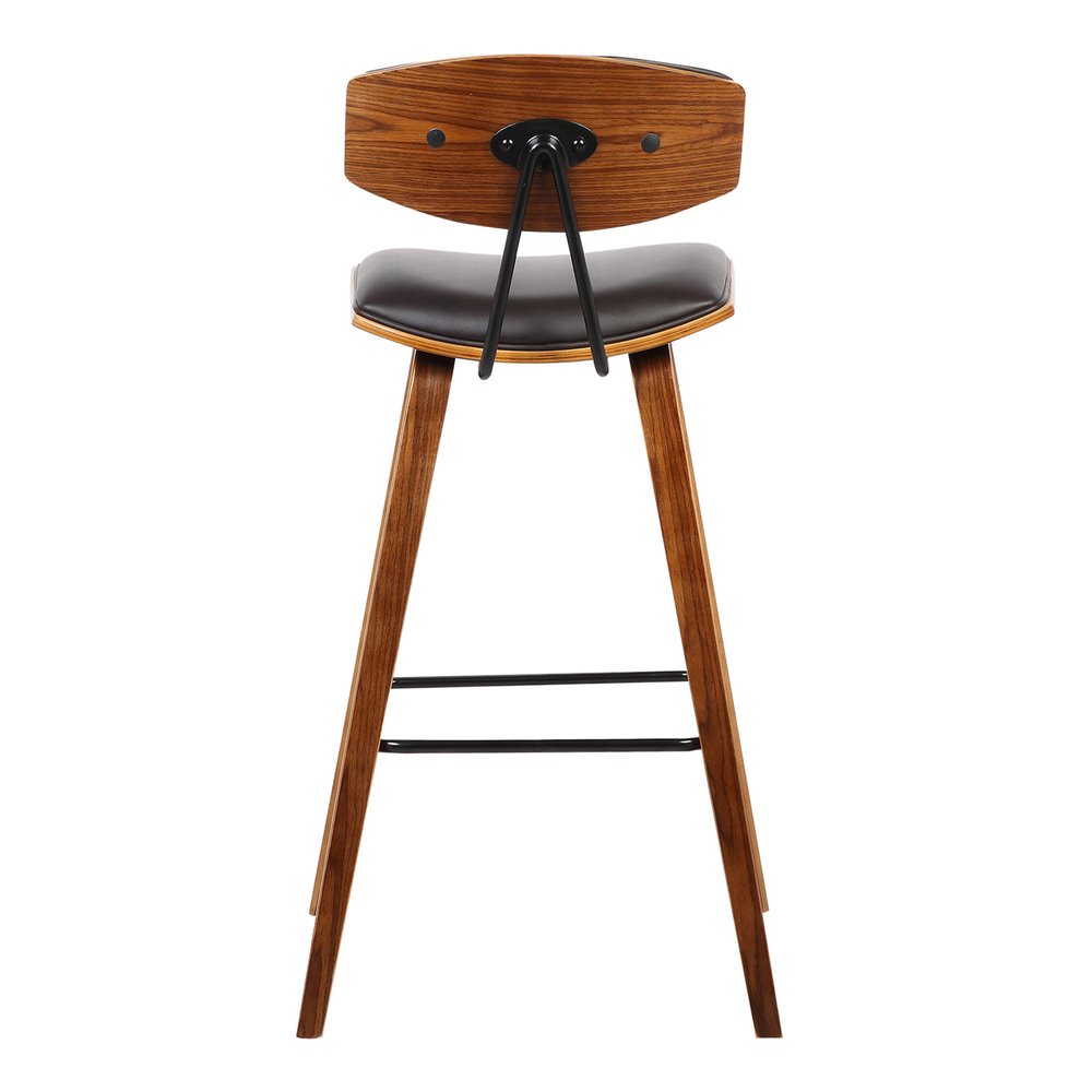 29" Brown Faux Leather And Wood Low Back Bar Height Bar Chair