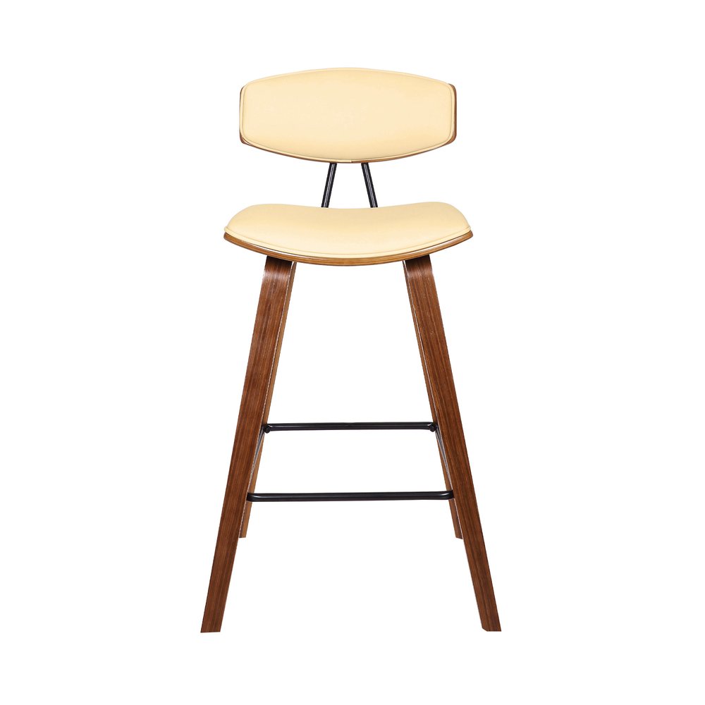 26" Cream and Brown Fabric and Iron Low Back Counter Height Bar Chair