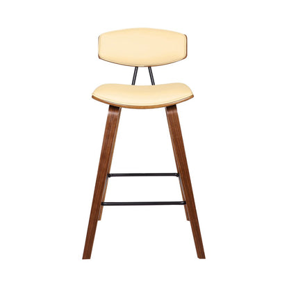 26" Cream and Brown Fabric and Iron Low Back Counter Height Bar Chair
