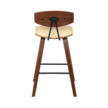 26" Cream and Brown Fabric and Iron Low Back Counter Height Bar Chair