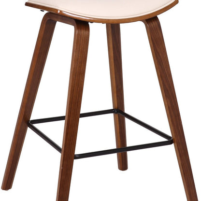 26" Cream and Brown Fabric and Iron Low Back Counter Height Bar Chair
