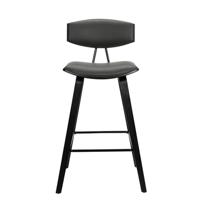 26" Gray and Black Faux Leather and Iron Low Back Counter Height Bar Chair