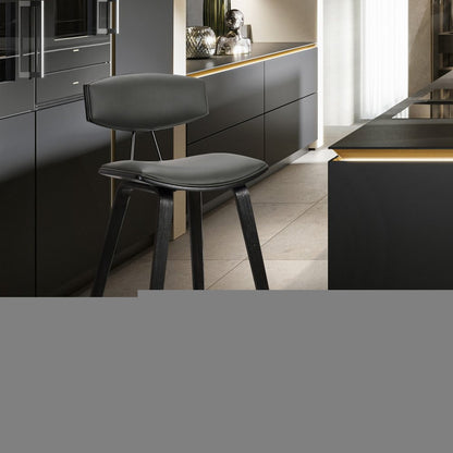 26" Gray and Black Faux Leather and Iron Low Back Counter Height Bar Chair