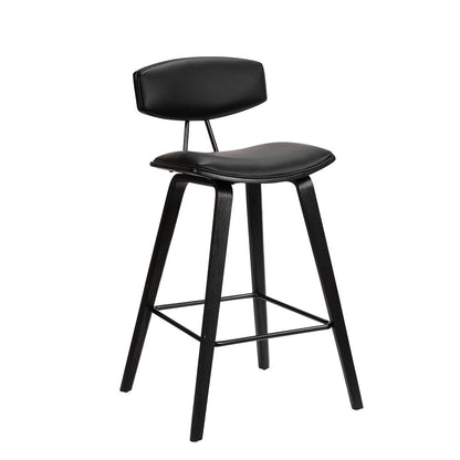 29" Black Faux Leather And Iron Low Back Bar Height Bar Chair