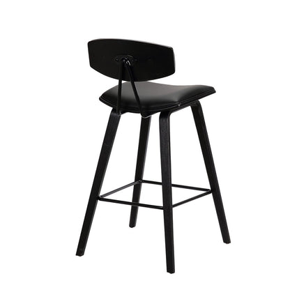 29" Black Faux Leather and Iron Low Back Bar Height Bar Chair