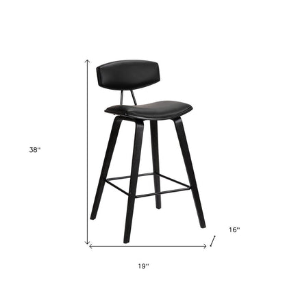29" Black Faux Leather And Iron Low Back Bar Height Bar Chair