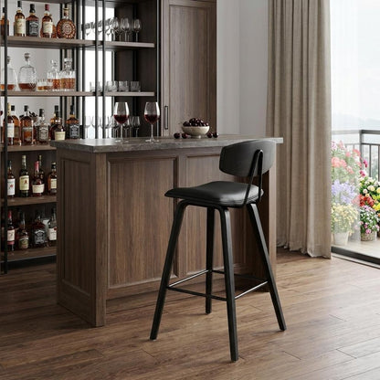 29" Black Faux Leather And Iron Low Back Bar Height Bar Chair