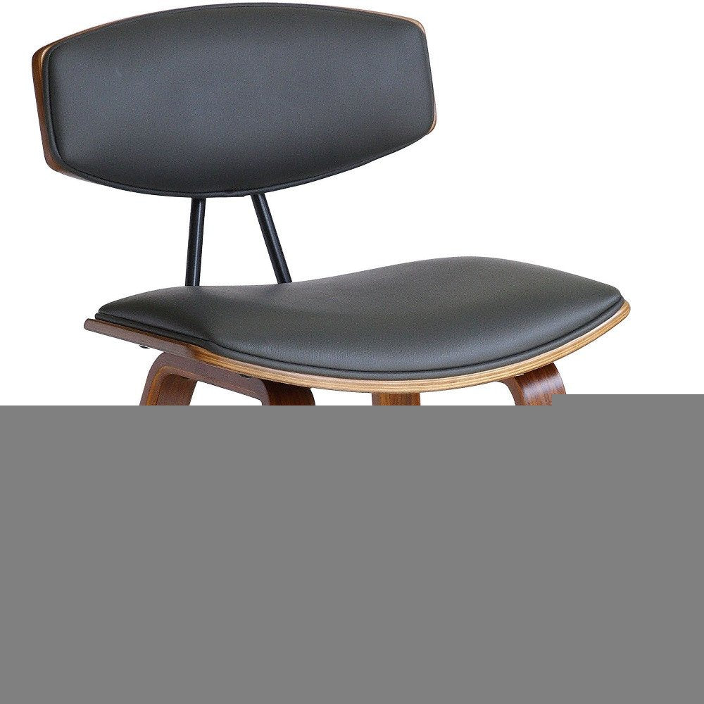 29" Gray and Brown Faux Leather and Iron Low Back Bar Height Bar Chair