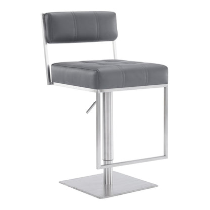 Gray And Silver Faux Leather And Faux Leather And Iron Low Back Adjustable Height Swivel Bar Chair