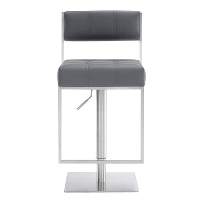 Gray And Silver Faux Leather And Faux Leather And Iron Low Back Adjustable Height Swivel Bar Chair