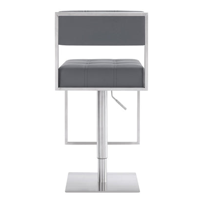 Gray And Silver Faux Leather And Faux Leather And Iron Low Back Adjustable Height Swivel Bar Chair