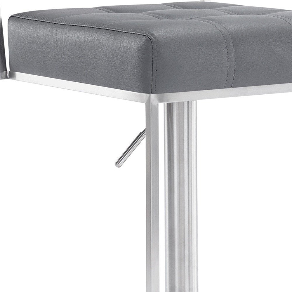 Gray And Silver Faux Leather And Faux Leather And Iron Low Back Adjustable Height Swivel Bar Chair