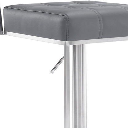 Gray And Silver Faux Leather And Faux Leather And Iron Low Back Adjustable Height Swivel Bar Chair
