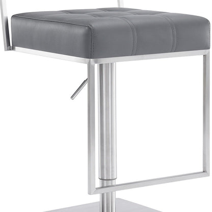 Gray And Silver Faux Leather And Faux Leather And Iron Low Back Adjustable Height Swivel Bar Chair