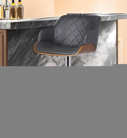 Gray and Silver Faux Leather and Iron Low Back Adjustable Height Swivel Bar Chair