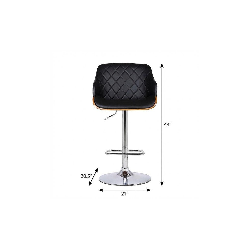 25" Black And Silver Faux Leather And Iron Swivel Low Back Adjustable Height Bar Chair