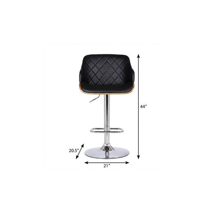 25" Black And Silver Faux Leather And Iron Swivel Low Back Adjustable Height Bar Chair