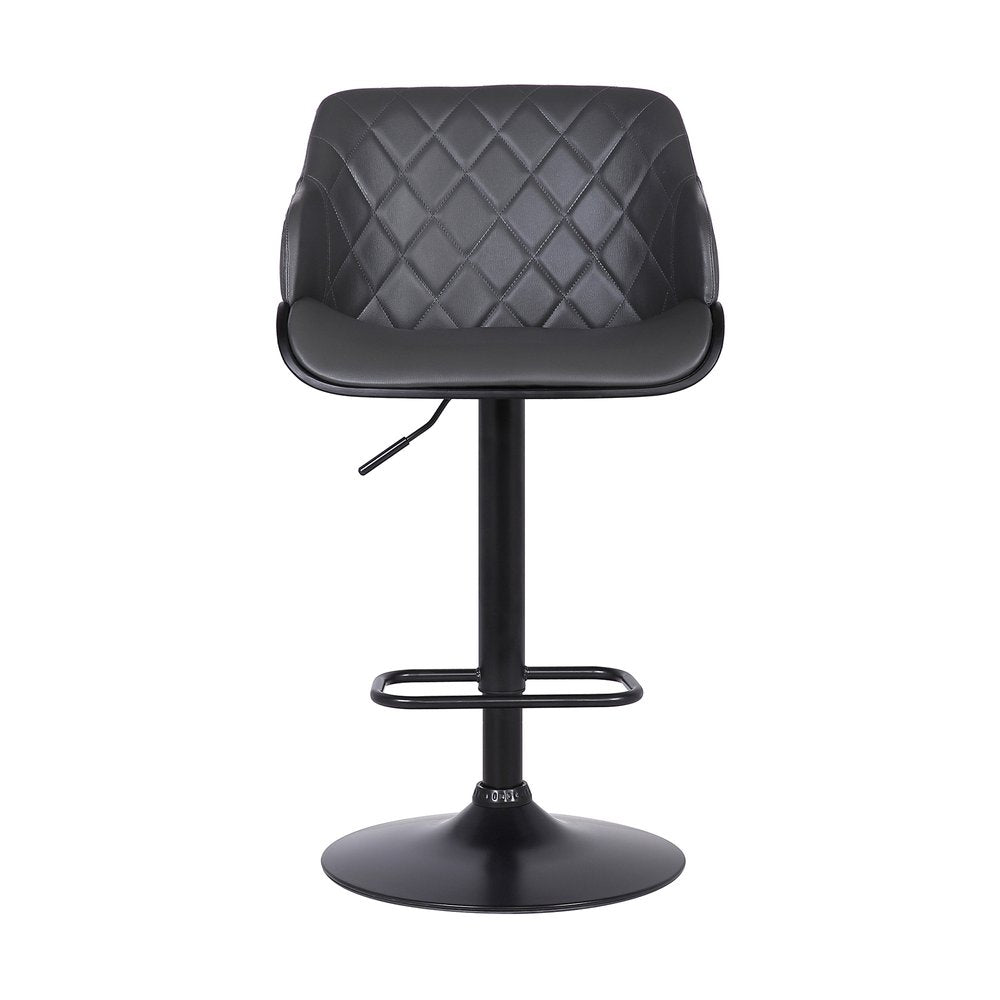 Gray And Black Faux Leather And Fabric And Iron Low Back Adjustable Height Swivel Bar Chair