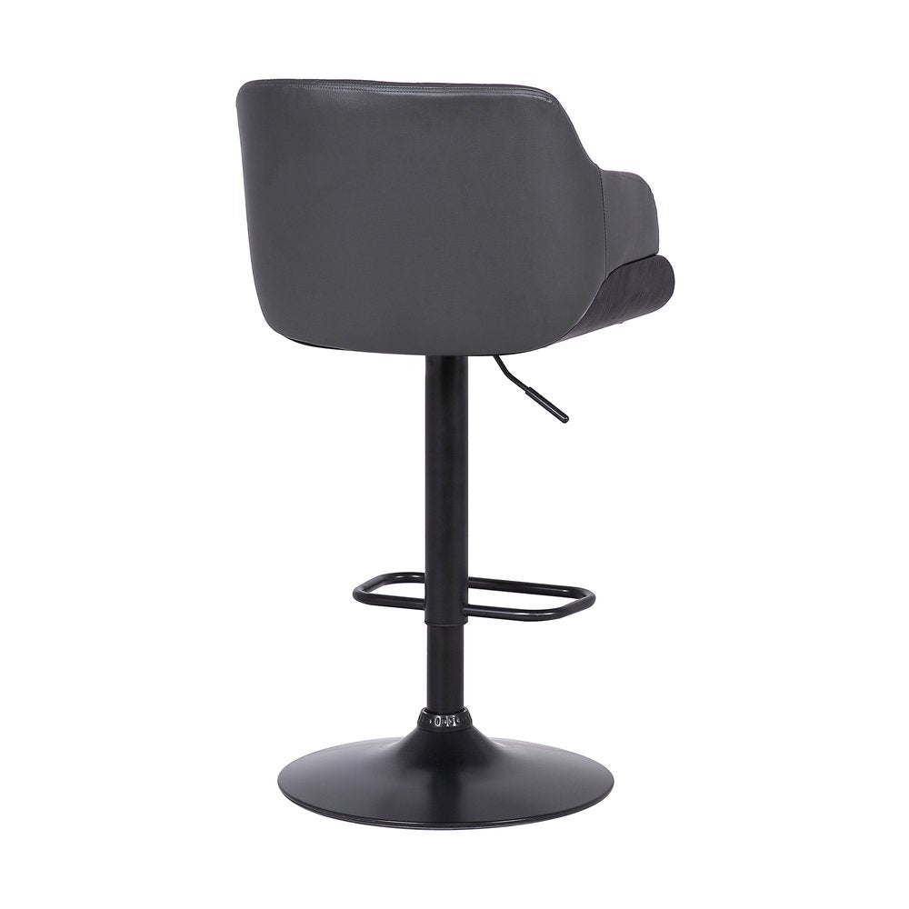 Gray And Black Faux Leather And Fabric And Iron Low Back Adjustable Height Swivel Bar Chair