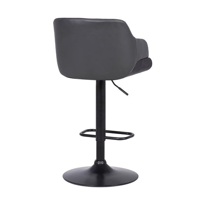 Gray And Black Faux Leather And Fabric And Iron Low Back Adjustable Height Swivel Bar Chair