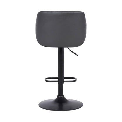 Gray And Black Faux Leather And Fabric And Iron Low Back Adjustable Height Swivel Bar Chair