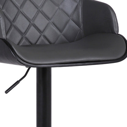 Gray And Black Faux Leather And Fabric And Iron Low Back Adjustable Height Swivel Bar Chair