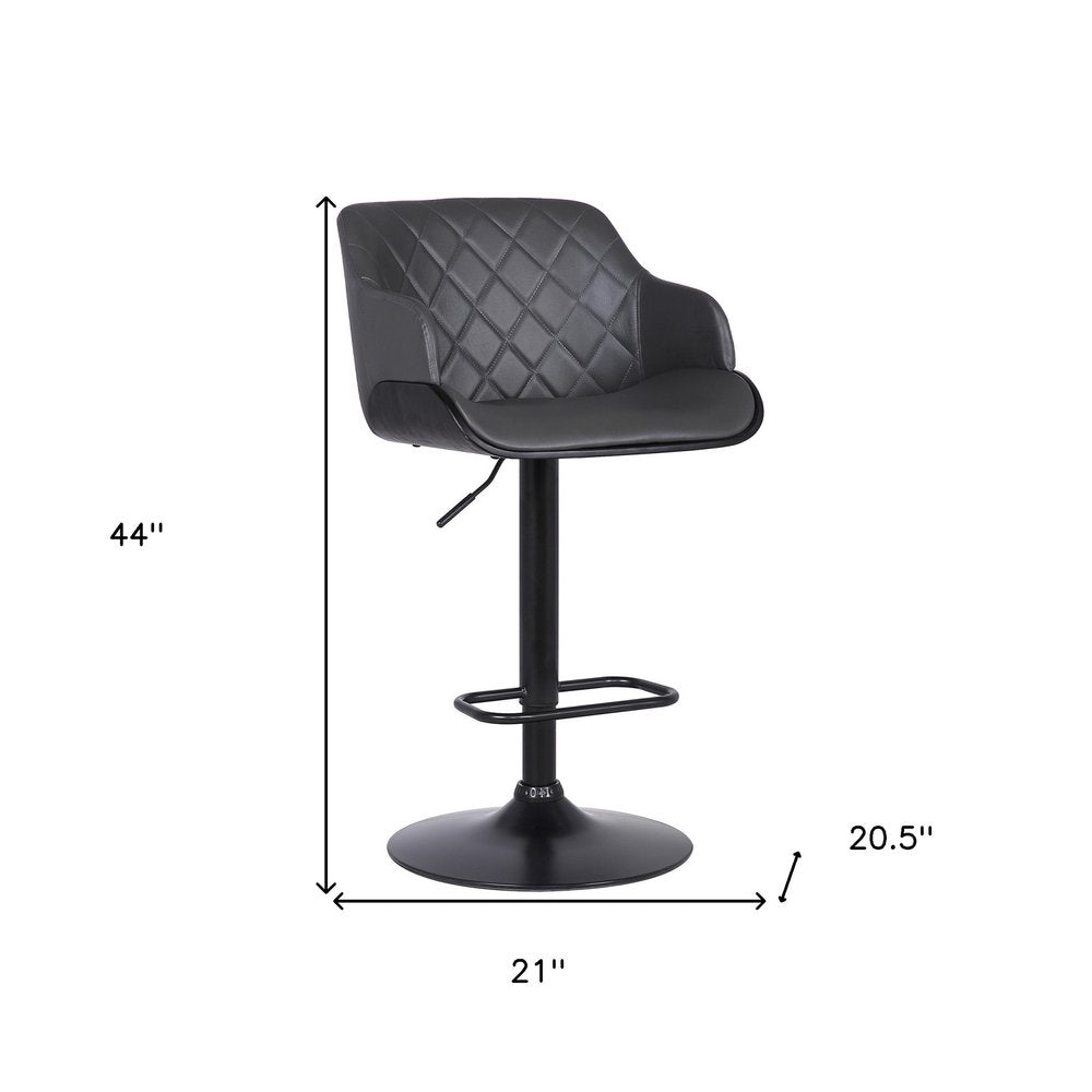 Gray And Black Faux Leather And Fabric And Iron Low Back Adjustable Height Swivel Bar Chair