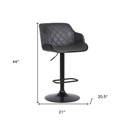 Gray And Black Faux Leather And Fabric And Iron Low Back Adjustable Height Swivel Bar Chair