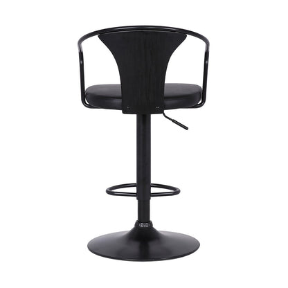 Black Fabric And Iron Low Back Adjustable Height Swivel Bar Chair