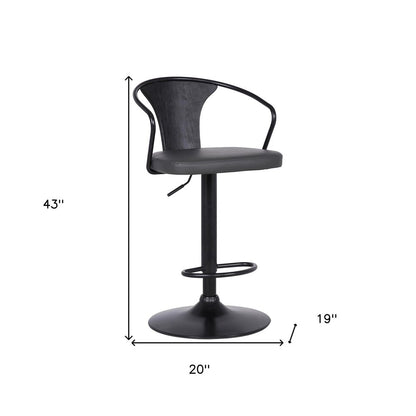 Gray And Black Fabric And Iron Low Back Adjustable Height Swivel Bar Chair