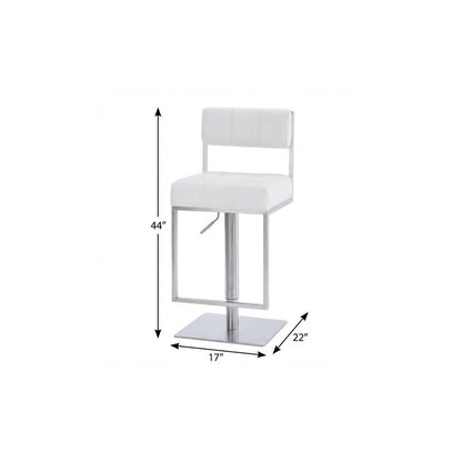 25" White And Silver Faux Leather And Iron Swivel Low Back Adjustable Height Bar Chair