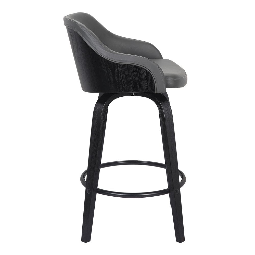 26" Gray And Black Fabric And Iron Low Back Counter Height Swivel Bar Chair
