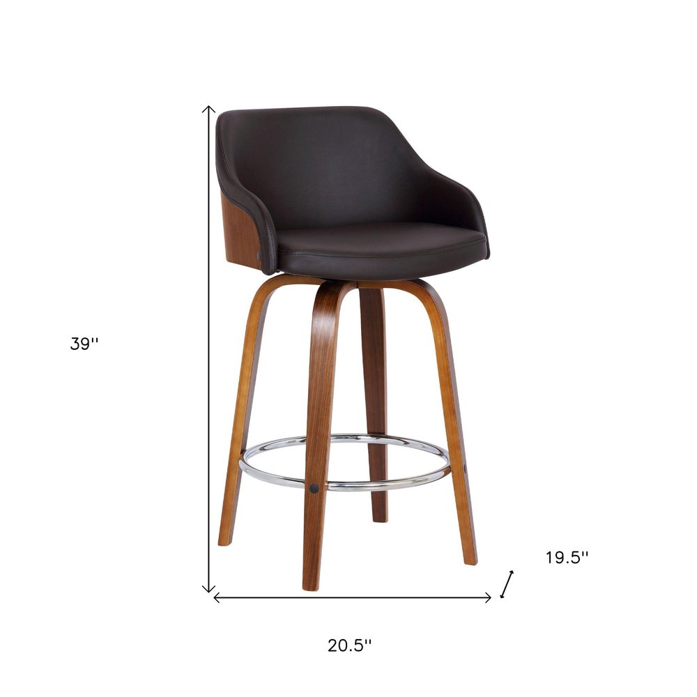 30" Brown Fabric And Iron Low Back Bar Height Swivel Bar Chair