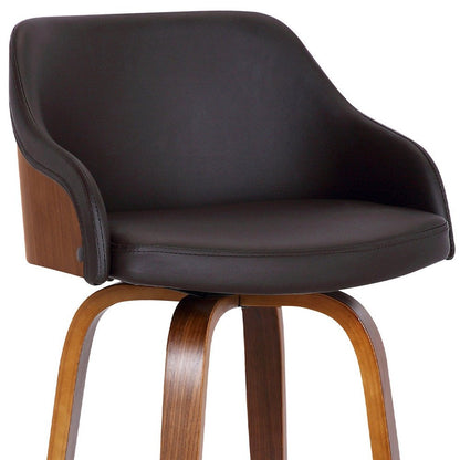 30" Brown Fabric And Iron Low Back Bar Height Swivel Bar Chair
