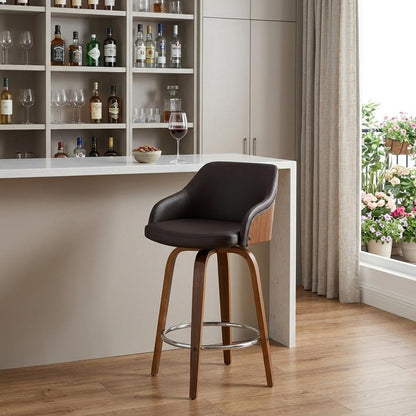 30" Brown Iron Swivel Low Back Bar Height Bar Chair
