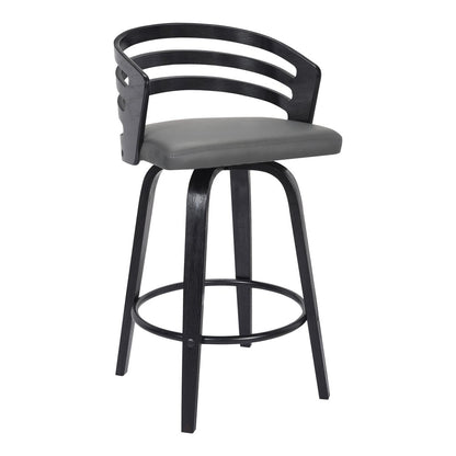 26" Gray and Black Fabric and Iron Low Back Counter Height Swivel Bar Chair