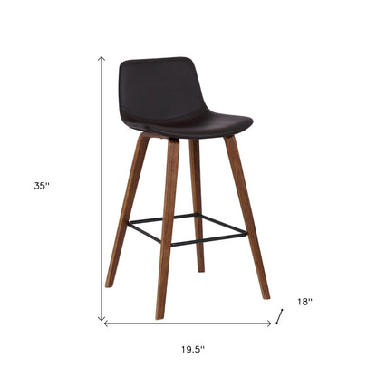 26" Brown Faux Leather And Solid Wood Low Back Counter Height Bar Chair
