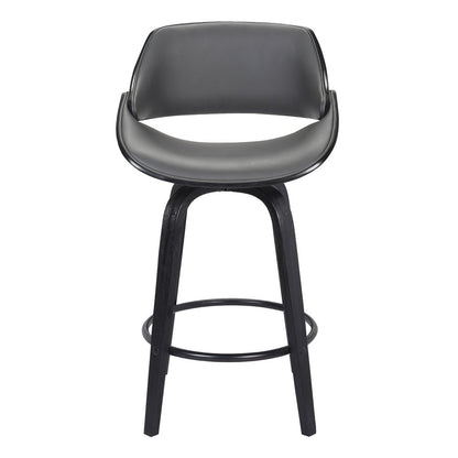 26" Gray And Black Faux Leather And Fabric And Iron Low Back Counter Height Swivel Bar Chair
