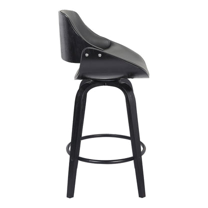 26" Gray And Black Faux Leather And Fabric And Iron Low Back Counter Height Swivel Bar Chair